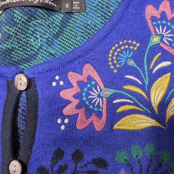 NEW Gudrun Sjoden Beautiful Blue Purple Flower Cardigan Size Small - Picture 6 of 8